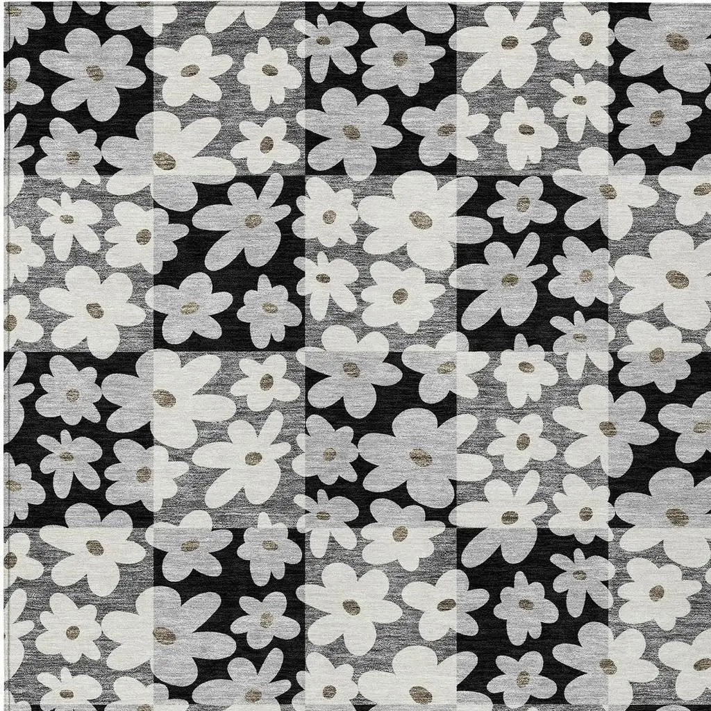9' X 12' Black And Gray Floral Washable Indoor Outdoor Area Rug Homeroots Outdoor