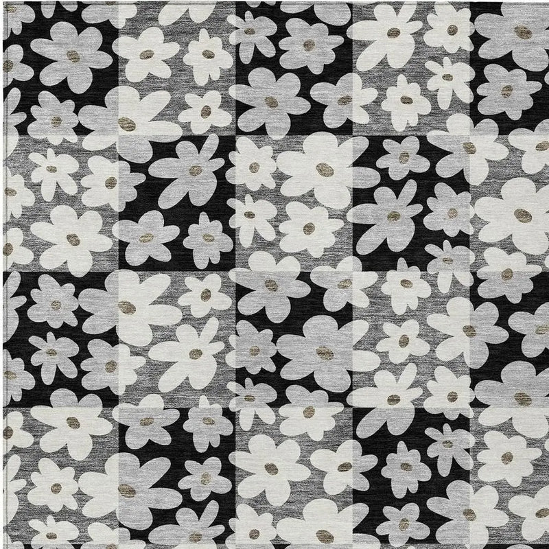 9' X 12' Black And Gray Floral Washable Indoor Outdoor Area Rug Homeroots Outdoor