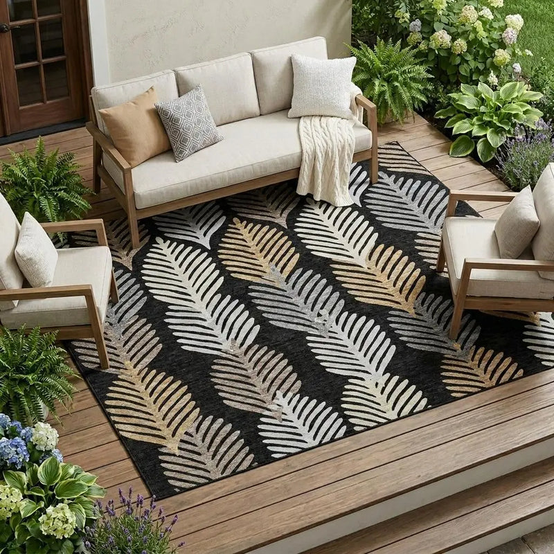 9' X 12' Black And Gray Floral Washable Indoor Outdoor Area Rug Homeroots Outdoor