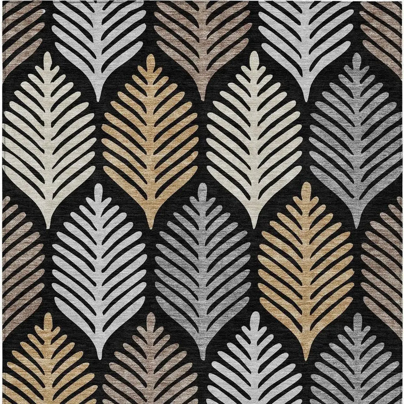 9' X 12' Black And Gray Floral Washable Indoor Outdoor Area Rug Homeroots Outdoor