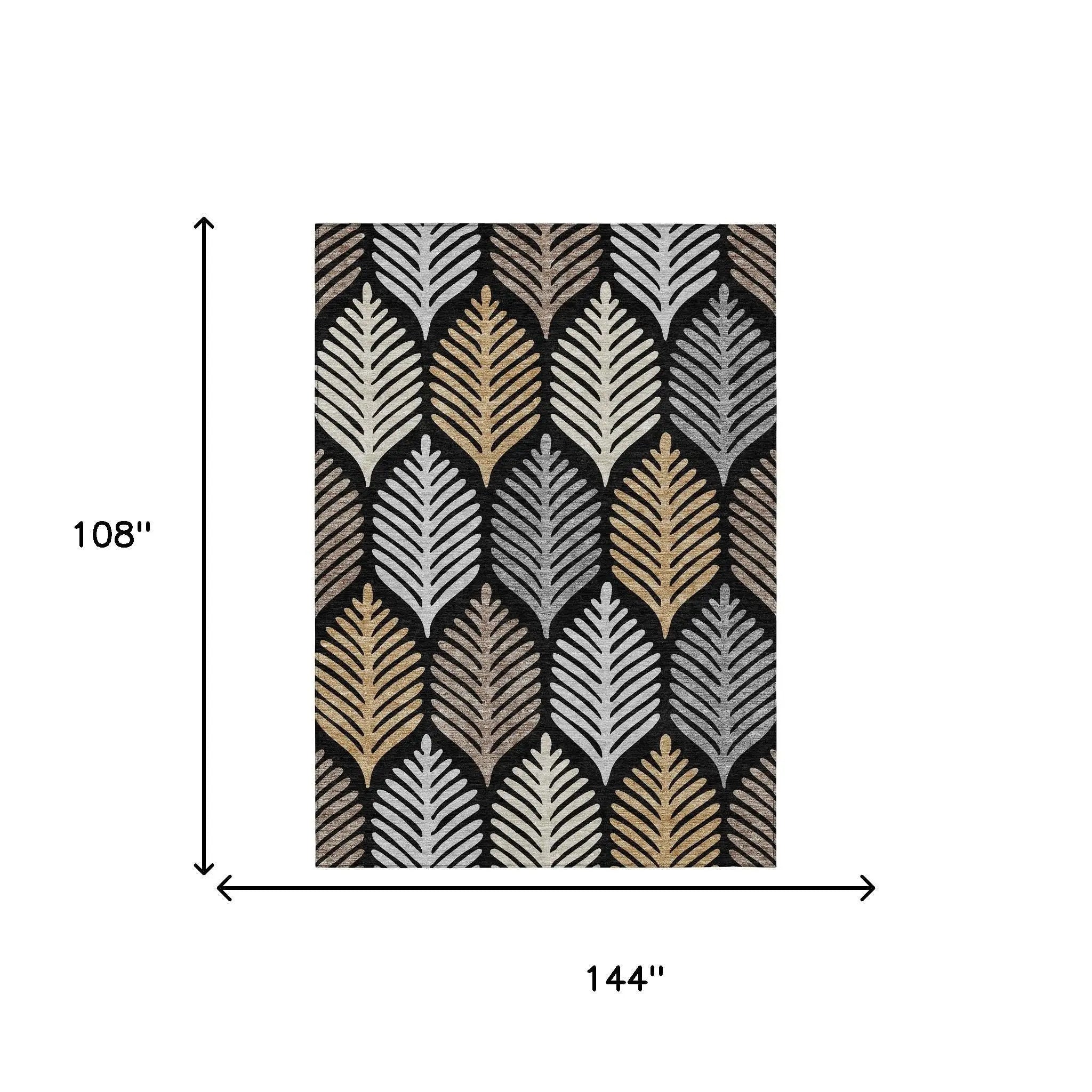 9' X 12' Black And Gray Floral Washable Indoor Outdoor Area Rug Homeroots Outdoor