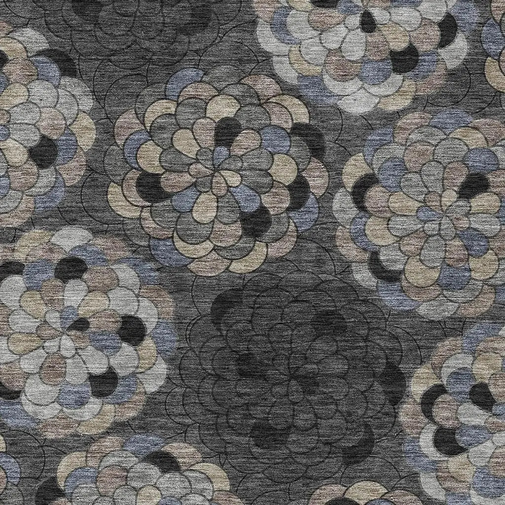 9' X 12' Black And Gray Floral Washable Indoor Outdoor Area Rug Homeroots Outdoor