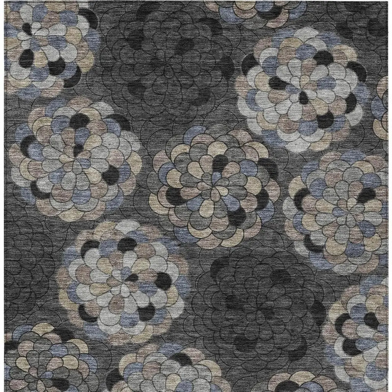 9' X 12' Black And Gray Floral Washable Indoor Outdoor Area Rug Homeroots Outdoor