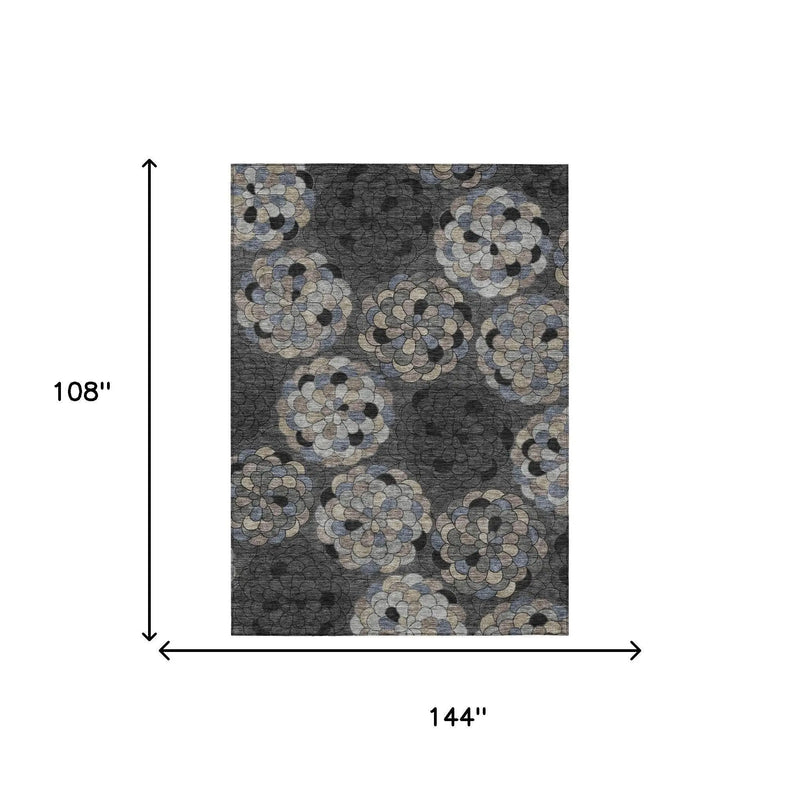 9' X 12' Black And Gray Floral Washable Indoor Outdoor Area Rug Homeroots Outdoor