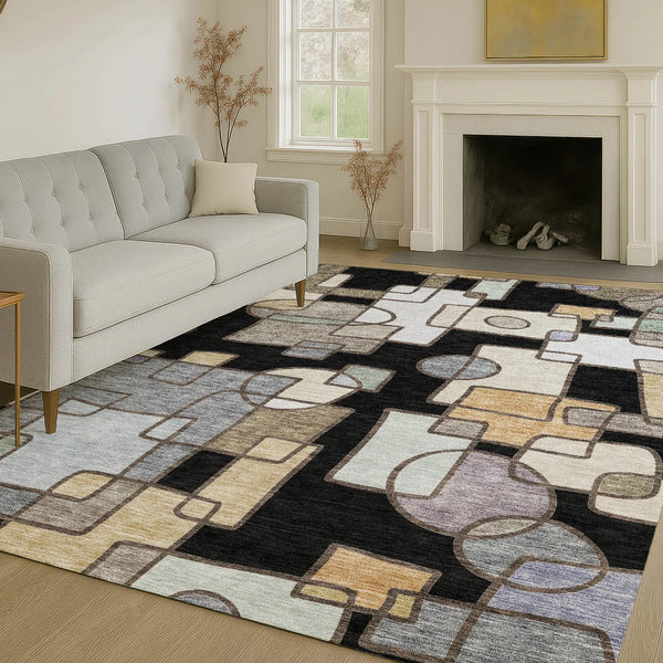 9' X 12' Black And Gray Geometric Washable Indoor Outdoor Area Rug Homeroots Outdoor