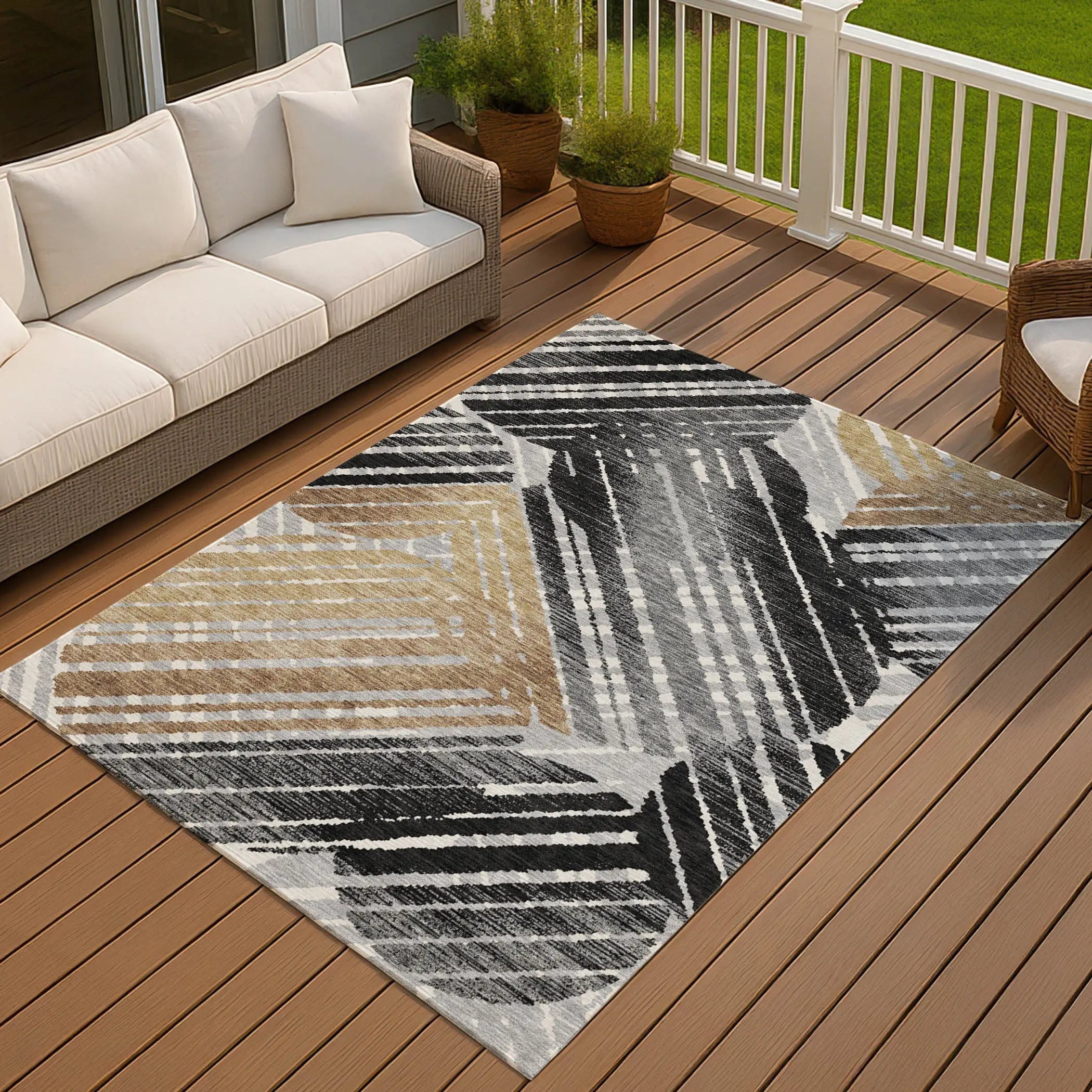 9' X 12' Black And Gray Geometric Washable Indoor Outdoor Area Rug Homeroots Outdoor