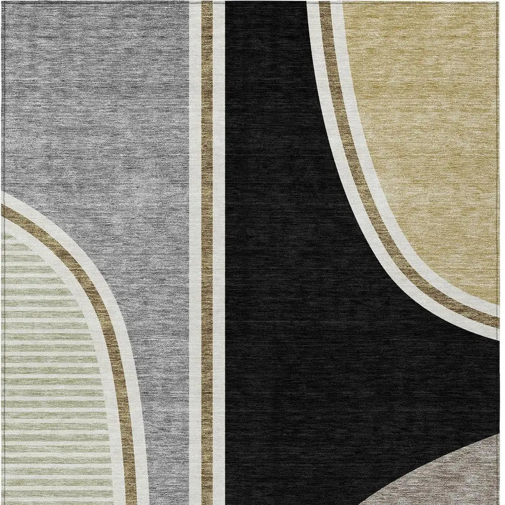 9' X 12' Black And Gray Geometric Washable Indoor Outdoor Area Rug Homeroots Outdoor
