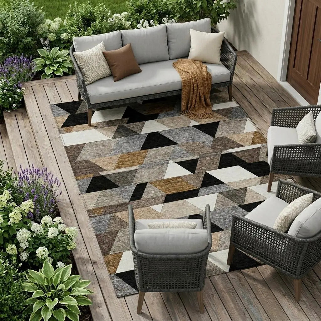 9' X 12' Black And Gray Geometric Washable Indoor Outdoor Area Rug Homeroots Outdoor