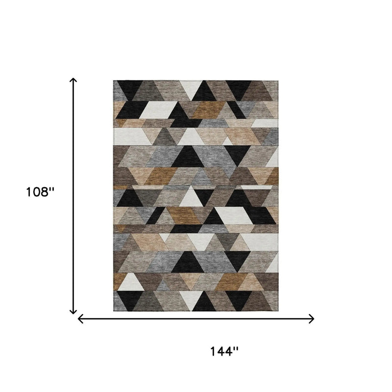 9' X 12' Black And Gray Geometric Washable Indoor Outdoor Area Rug Homeroots Outdoor