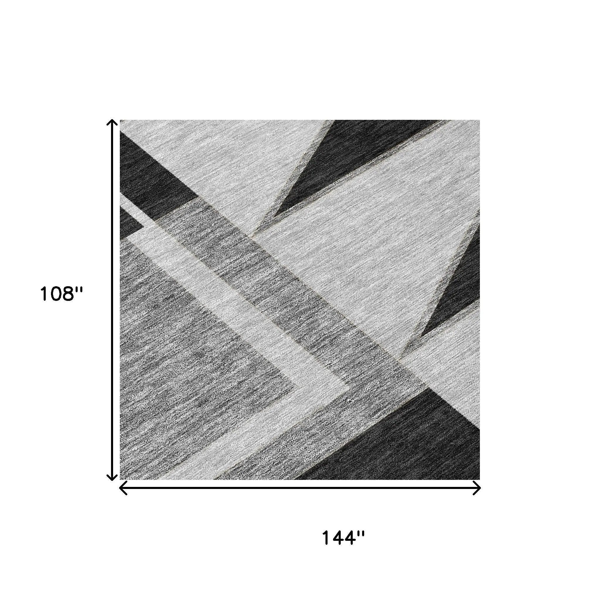 9' X 12' Black And Gray Geometric Washable Indoor Outdoor Area Rug Homeroots Outdoor