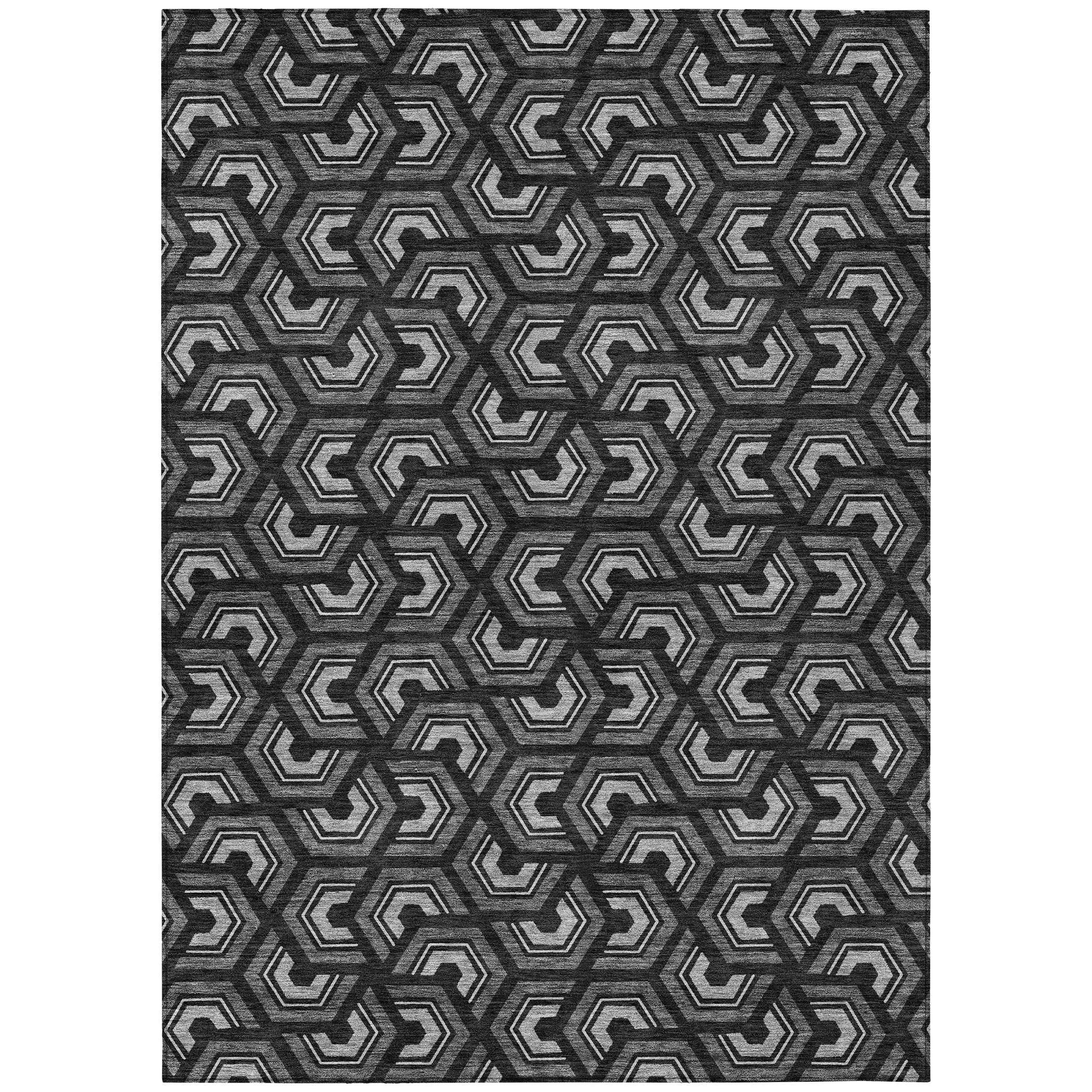 9' X 12' Black And Gray Geometric Washable Indoor Outdoor Area Rug Homeroots Outdoor