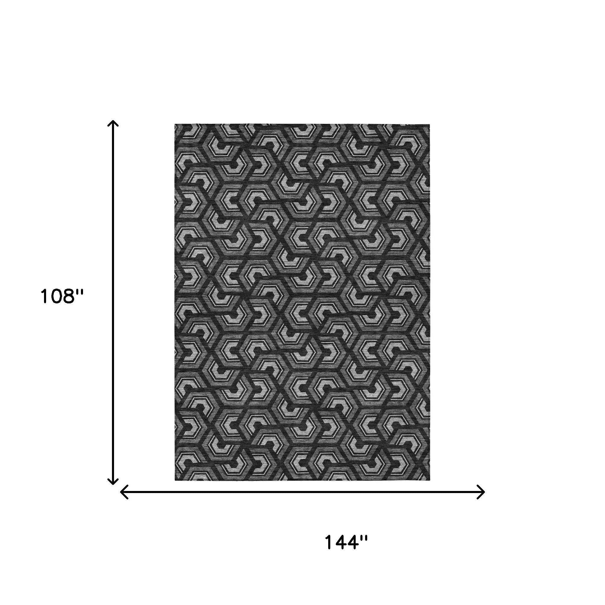 9' X 12' Black And Gray Geometric Washable Indoor Outdoor Area Rug Homeroots Outdoor