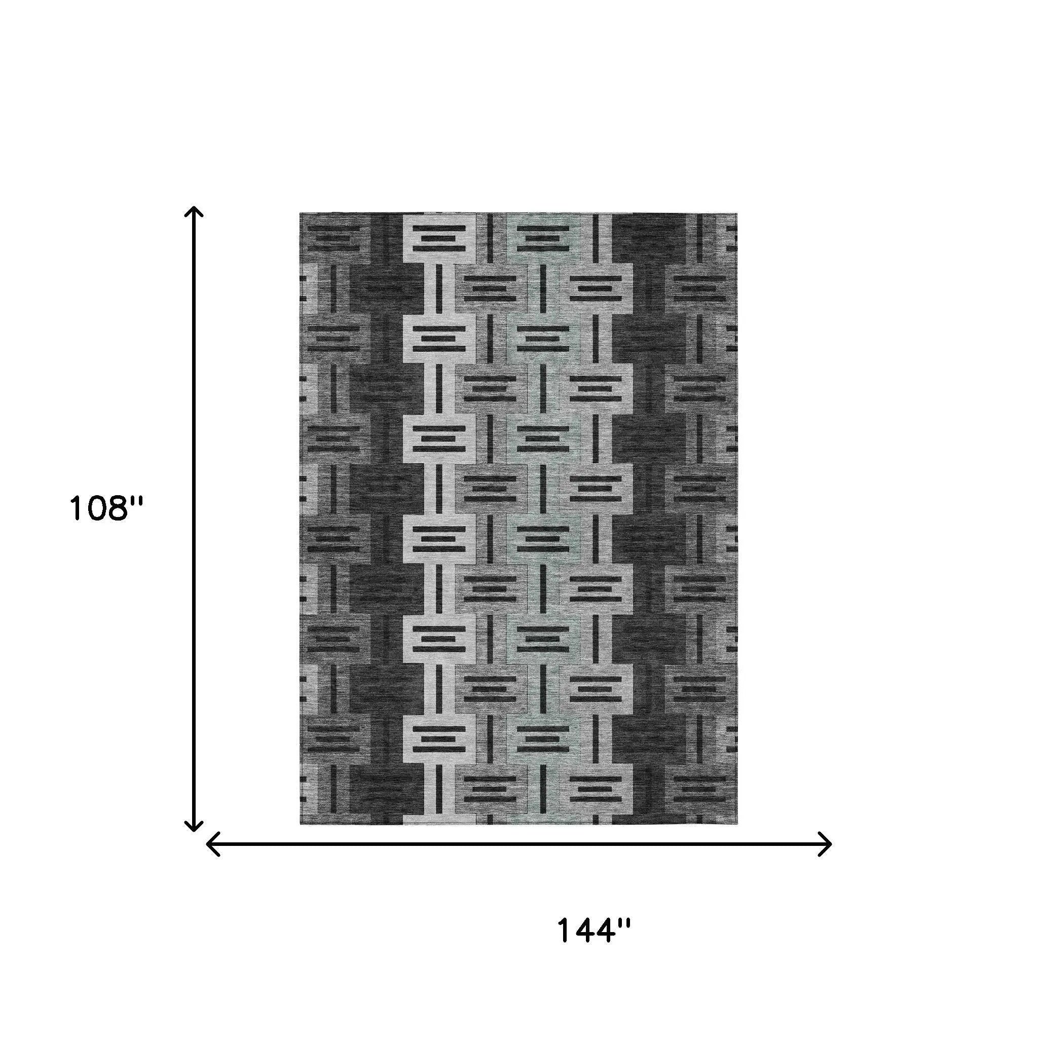 9' X 12' Black And Gray Geometric Washable Indoor Outdoor Area Rug Homeroots Outdoor
