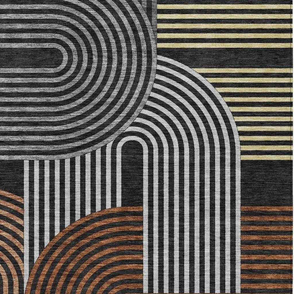 9' X 12' Black And Gray Geometric Washable Indoor Outdoor Area Rug Homeroots Outdoor