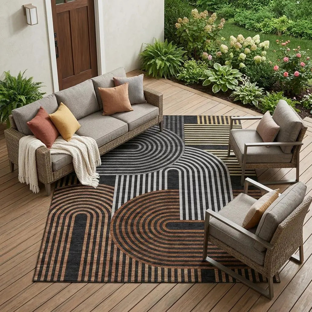9' X 12' Black And Gray Geometric Washable Indoor Outdoor Area Rug Homeroots Outdoor