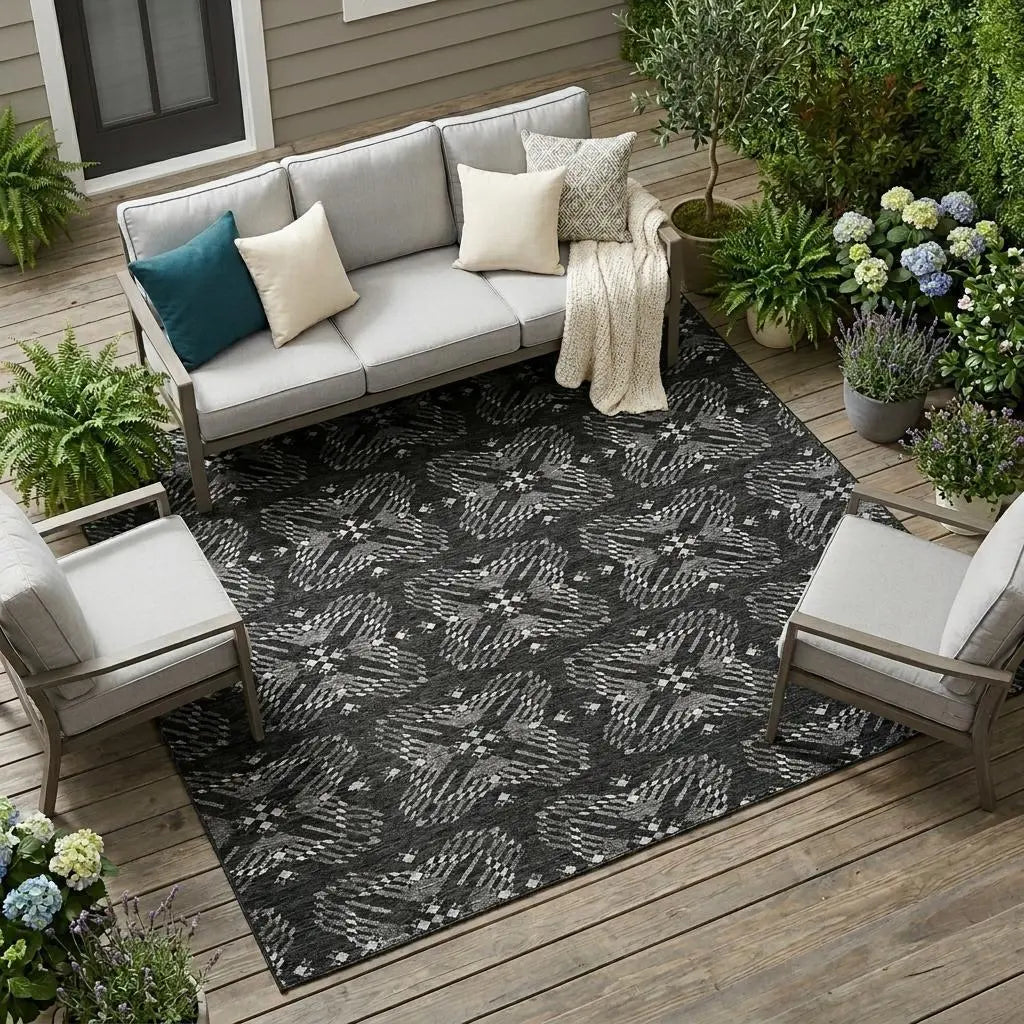 9' X 12' Black And Gray Geometric Washable Indoor Outdoor Area Rug Homeroots Outdoor
