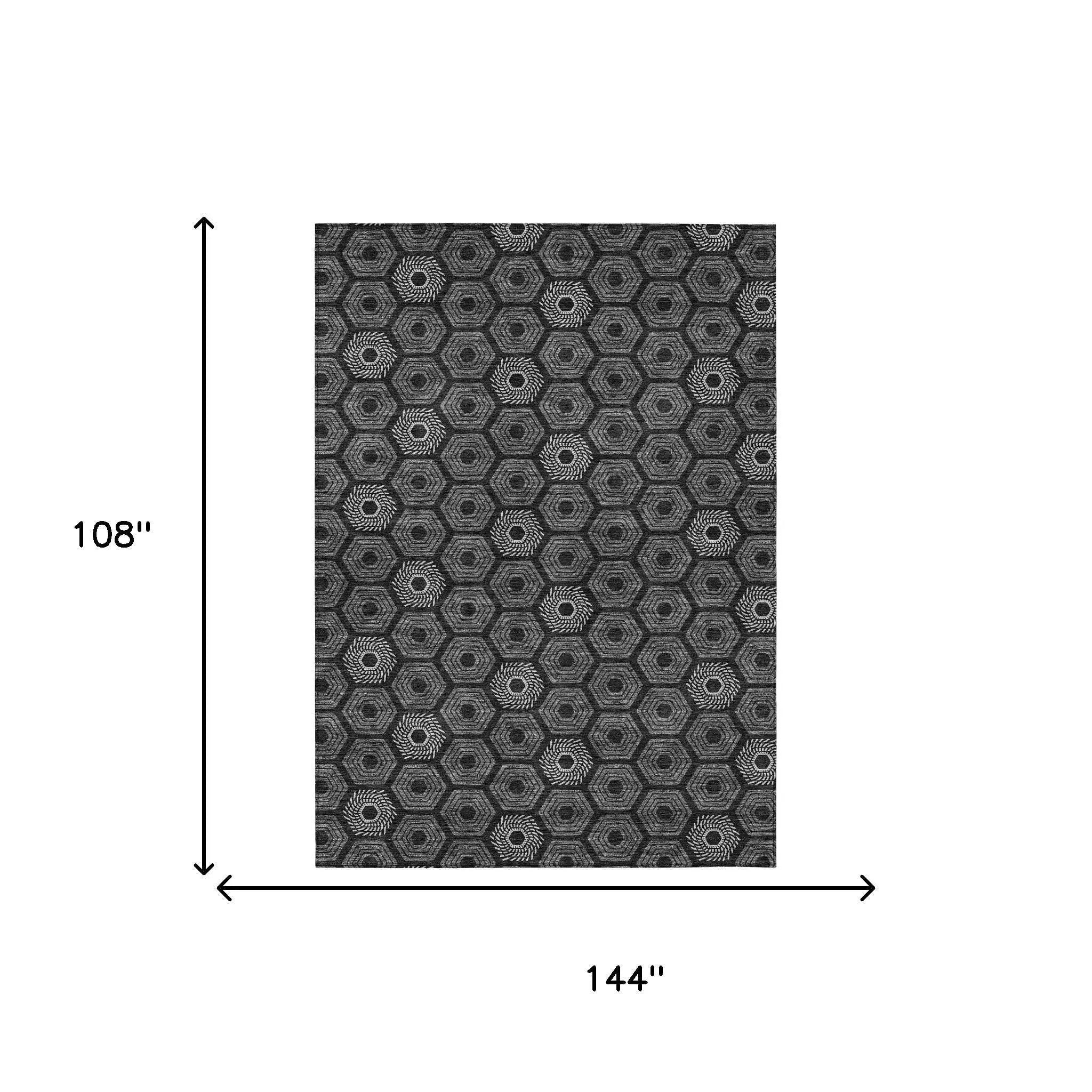 9' X 12' Black And Gray Geometric Washable Indoor Outdoor Area Rug Homeroots Outdoor