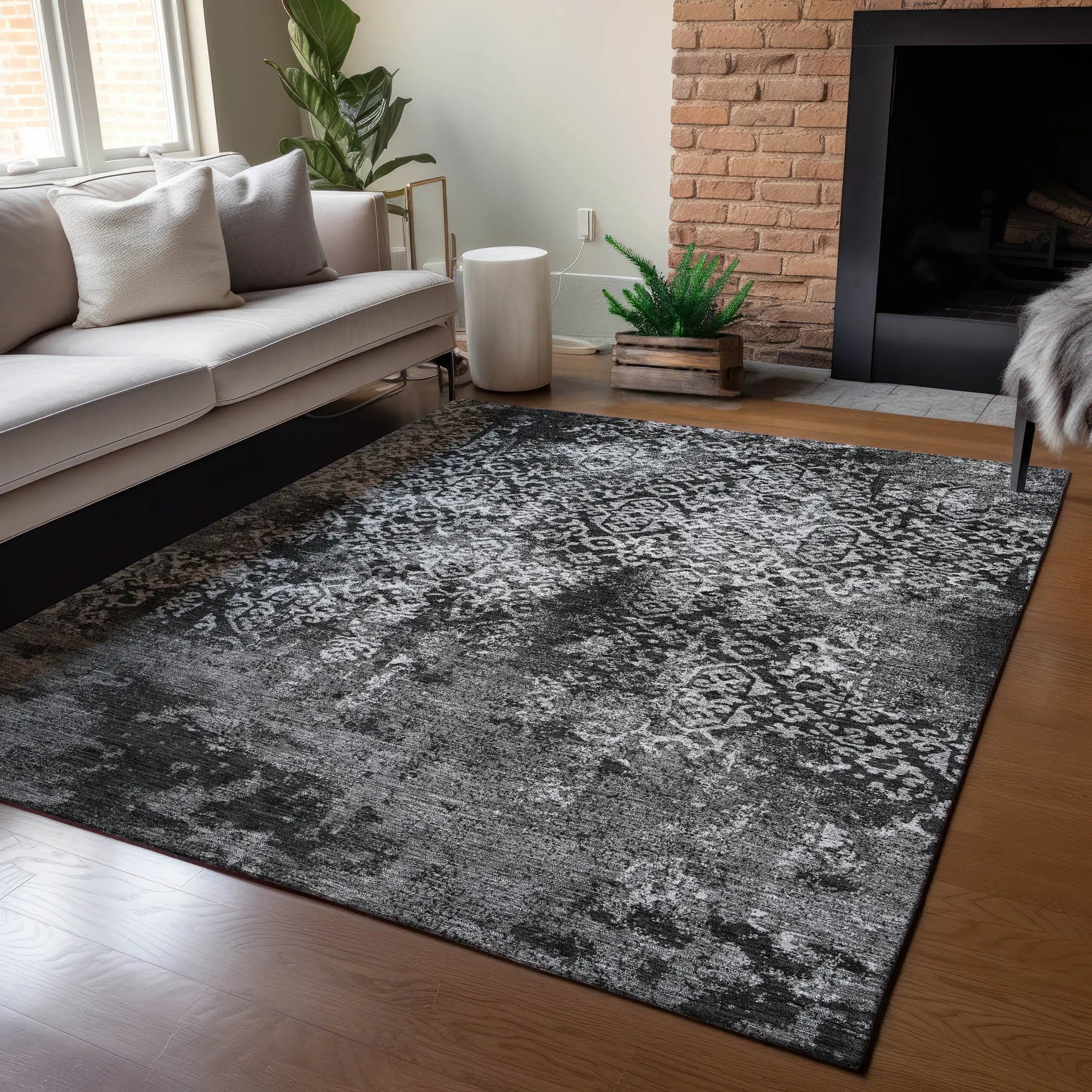 9' X 12' Black And Gray Oriental Washable Indoor Outdoor Area Rug Homeroots Outdoor