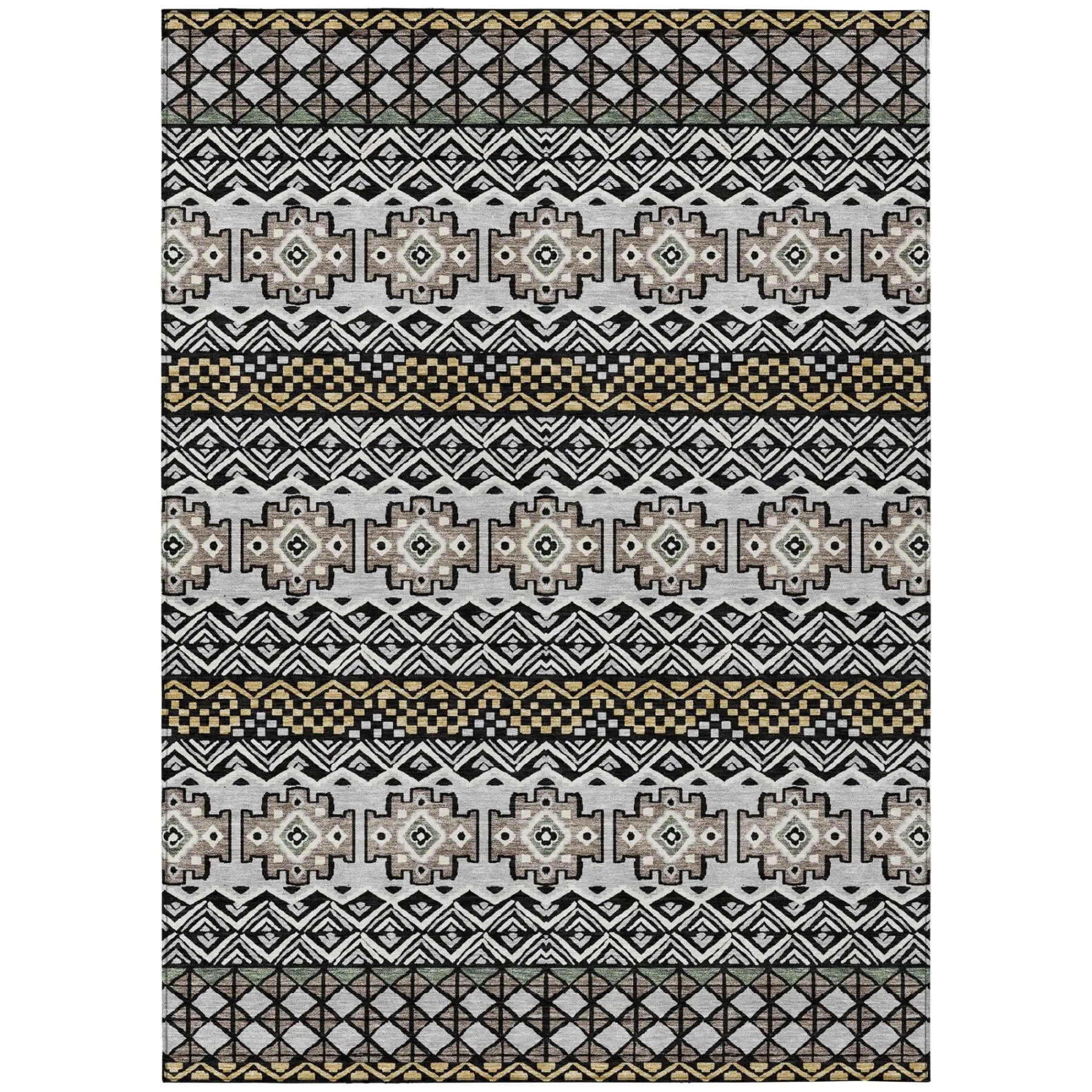 9' X 12' Black And Gray Striped Washable Indoor Outdoor Area Rug Homeroots Outdoor