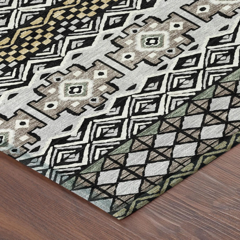 9' X 12' Black And Gray Striped Washable Indoor Outdoor Area Rug Homeroots Outdoor