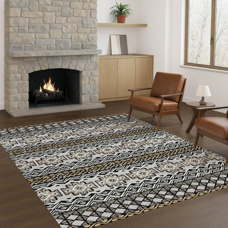 9' X 12' Black And Gray Striped Washable Indoor Outdoor Area Rug Homeroots Outdoor