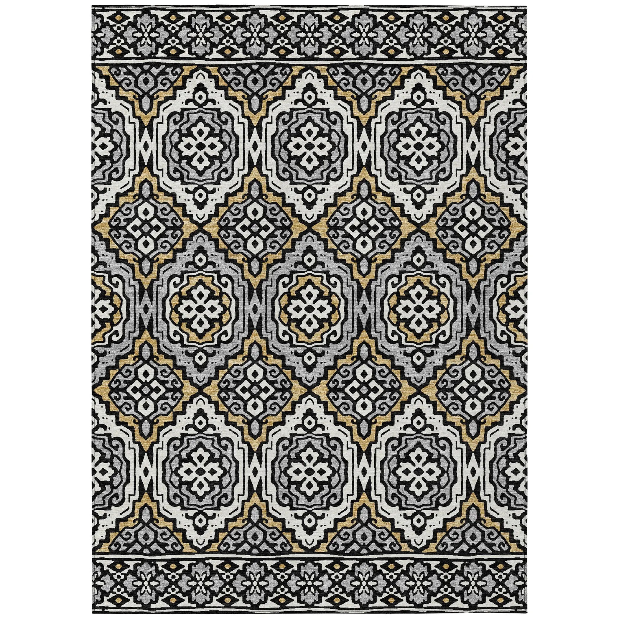 9' X 12' Black And Gray Tribal Washable Indoor Outdoor Area Rug Homeroots Outdoor