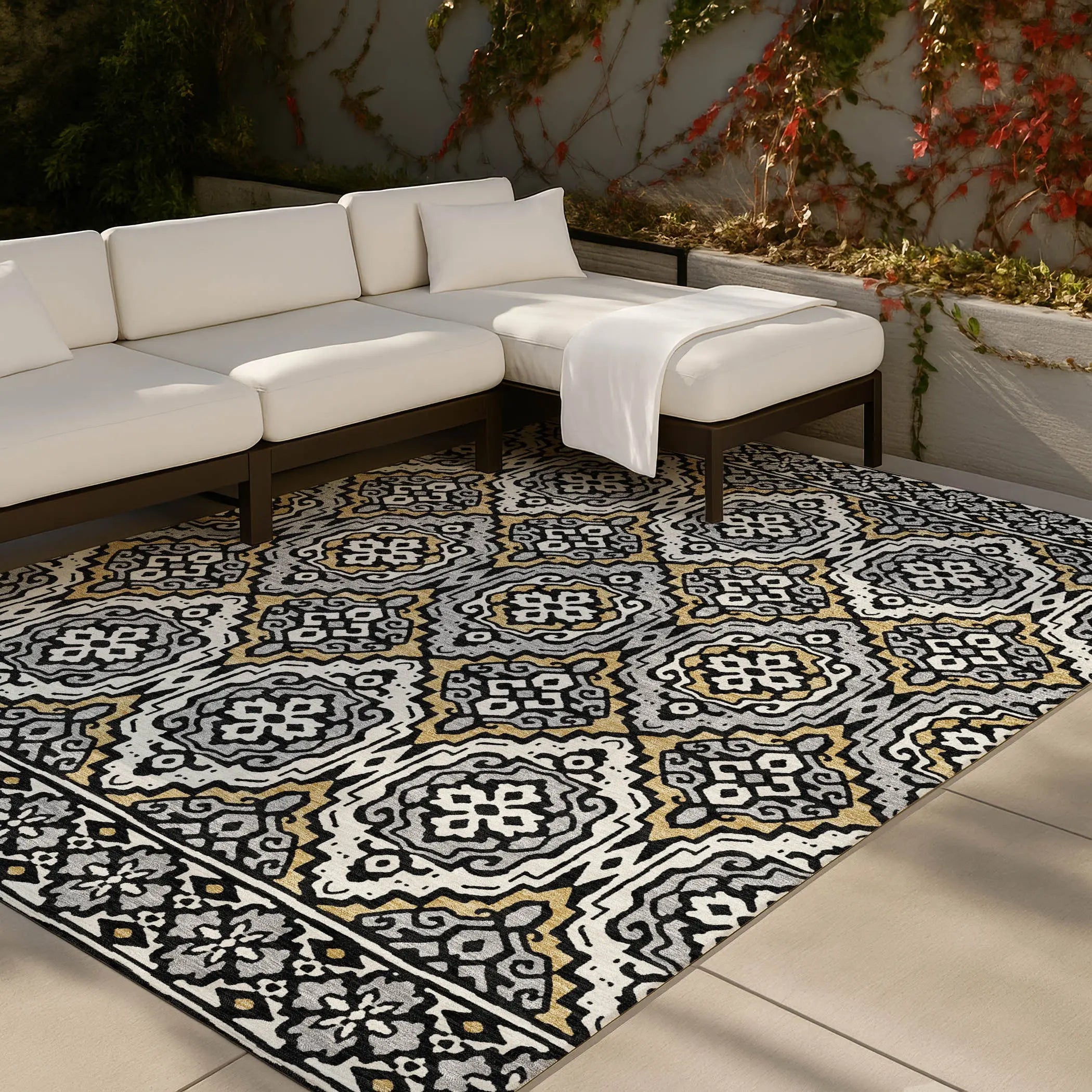 9' X 12' Black And Gray Tribal Washable Indoor Outdoor Area Rug Homeroots Outdoor