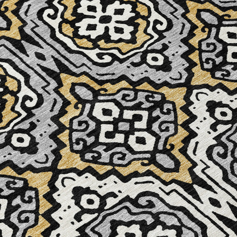 9' X 12' Black And Gray Tribal Washable Indoor Outdoor Area Rug Homeroots Outdoor
