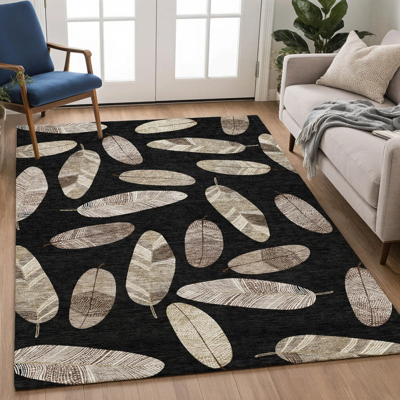9' X 12' Black And Green Botanical Leaves Washable Indoor Outdoor Area Rug Homeroots Outdoor