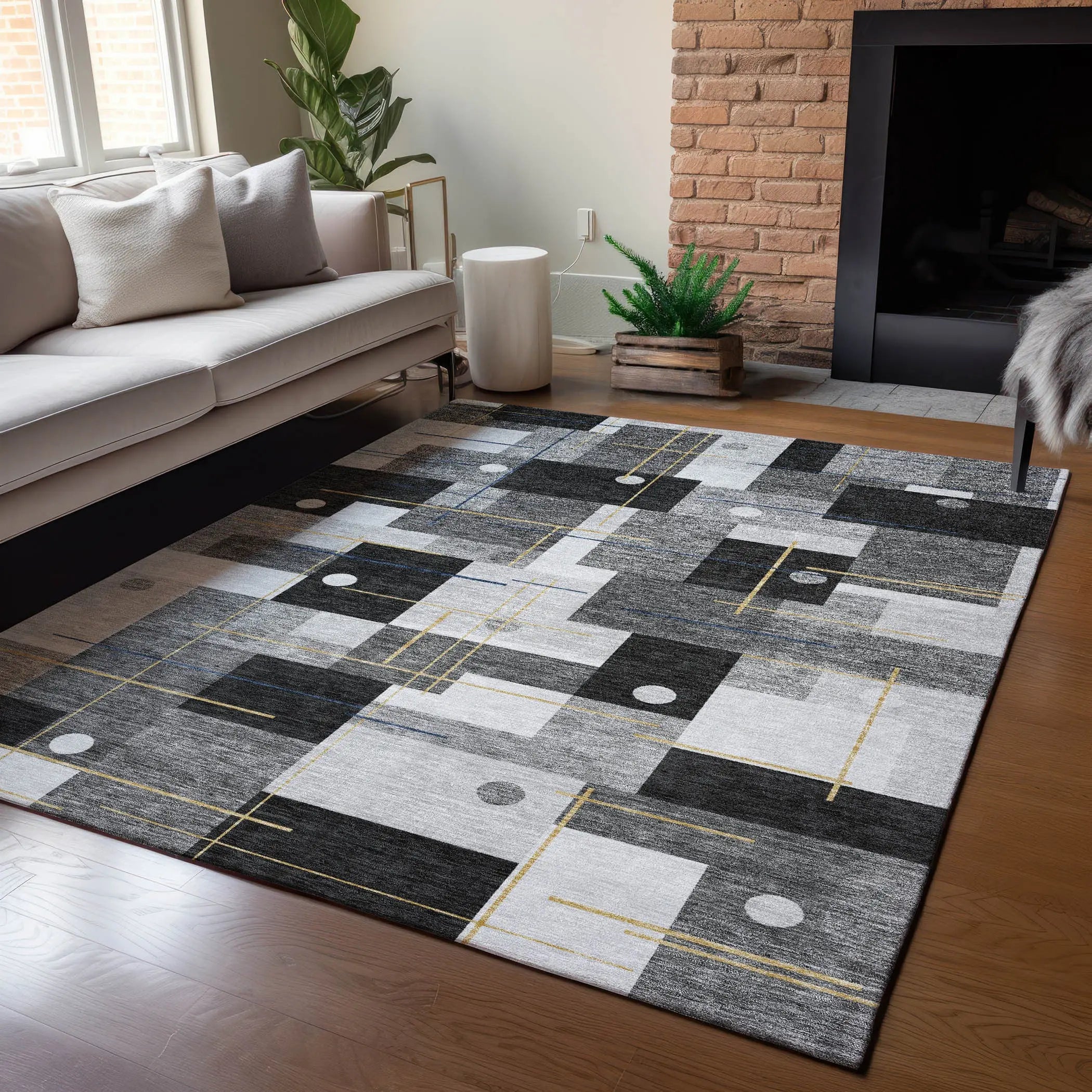 9' X 12' Black And Green Geometric Washable Indoor Outdoor Area Rug Homeroots Outdoor