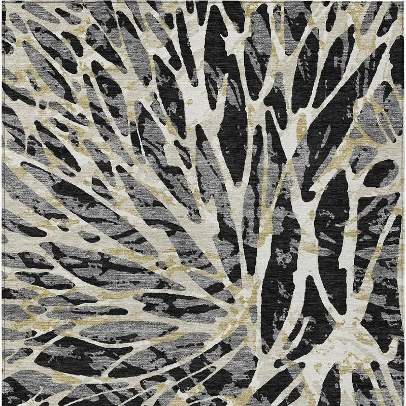 9' X 12' Black And Ivory Abstract Washable Indoor Outdoor Area Rug Homeroots Outdoor