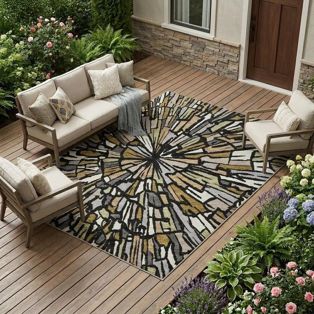 9' X 12' Black And Ivory Abstract Washable Indoor Outdoor Area Rug Homeroots Outdoor