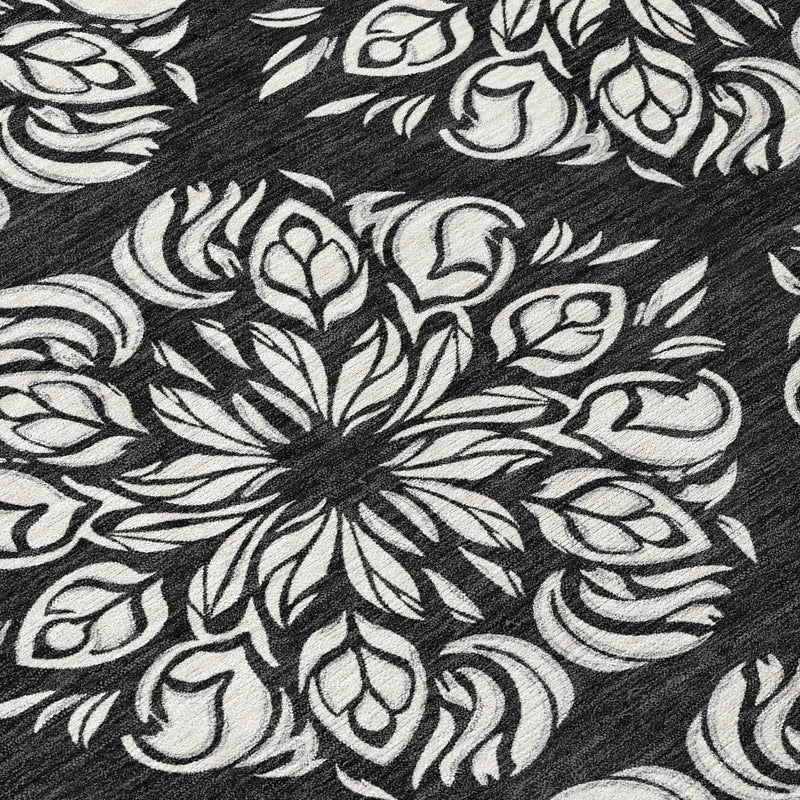 9' X 12' Black And Ivory Damask Washable Indoor Outdoor Area Rug Homeroots Outdoor