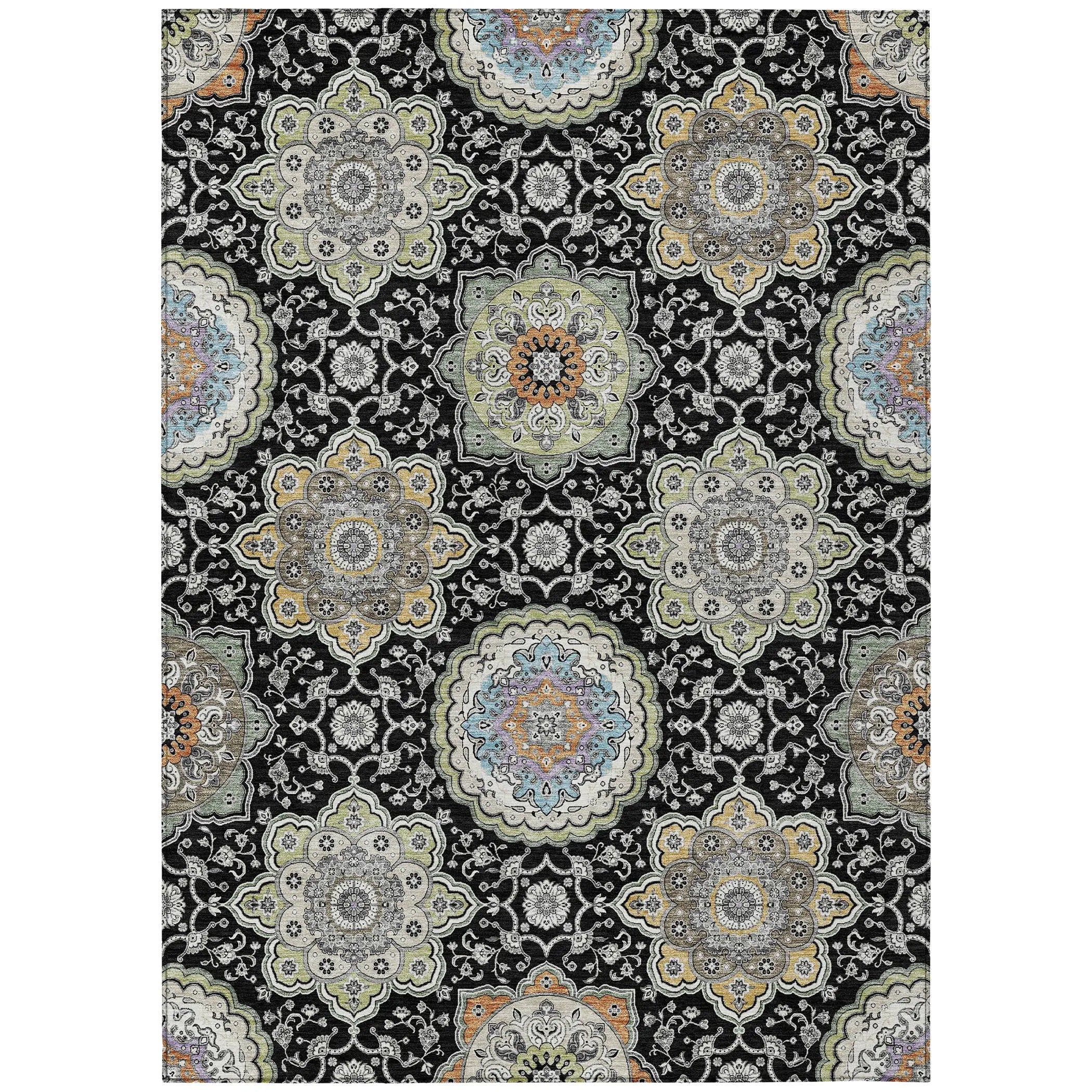 9' X 12' Black And Ivory Floral Medallion Washable Indoor Outdoor Area Rug Homeroots Outdoor