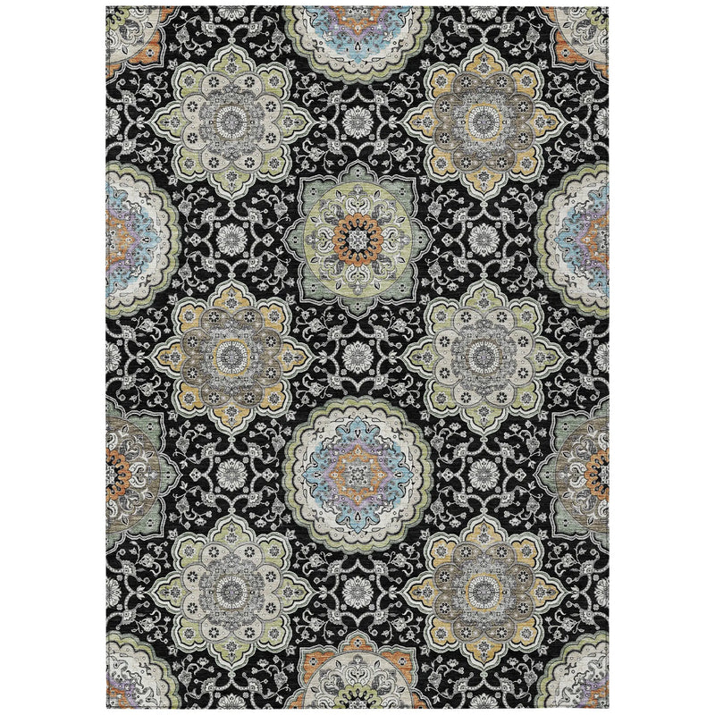 9' X 12' Black And Ivory Floral Medallion Washable Indoor Outdoor Area Rug Homeroots Outdoor