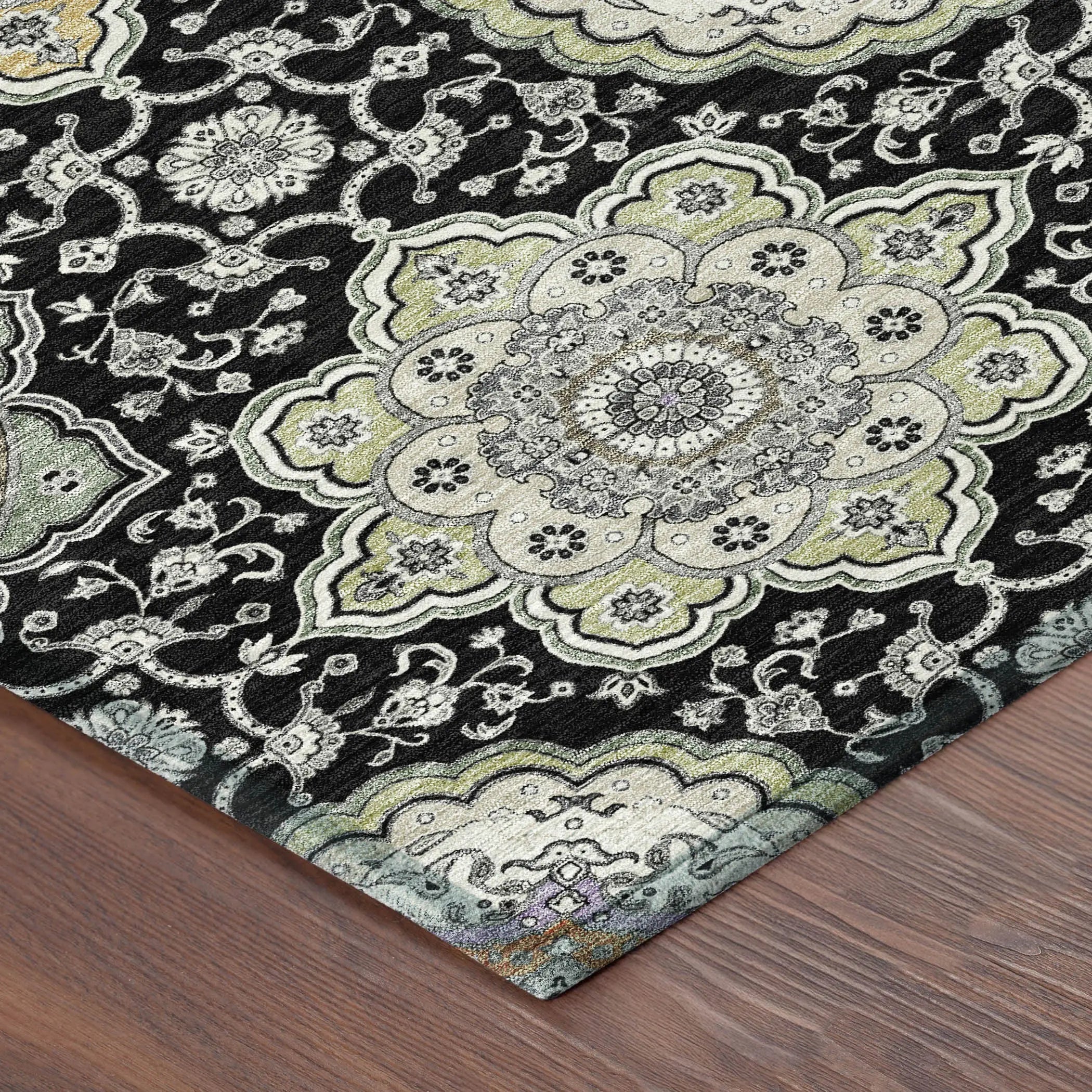 9' X 12' Black And Ivory Floral Medallion Washable Indoor Outdoor Area Rug Homeroots Outdoor
