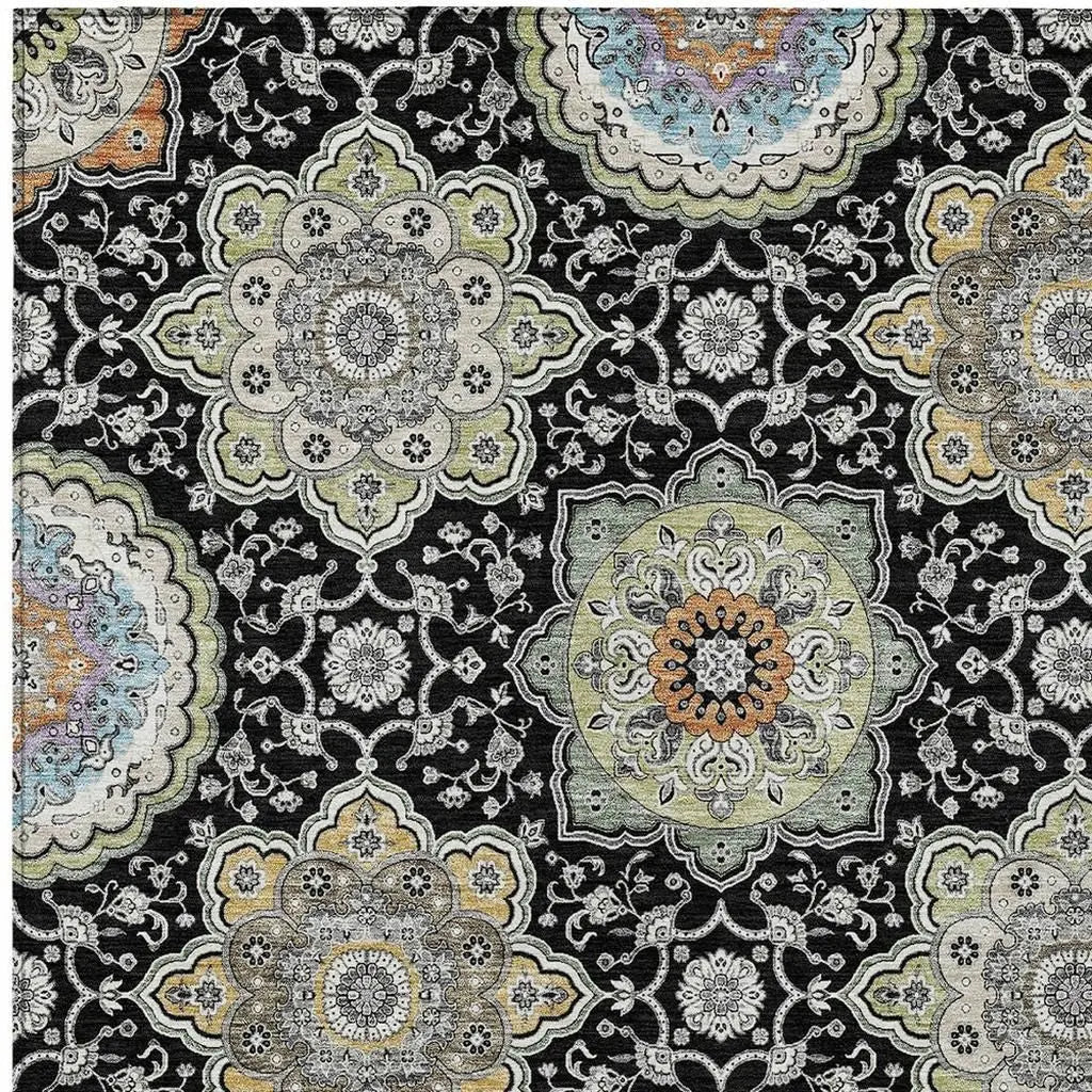 9' X 12' Black And Ivory Floral Medallion Washable Indoor Outdoor Area Rug Homeroots Outdoor
