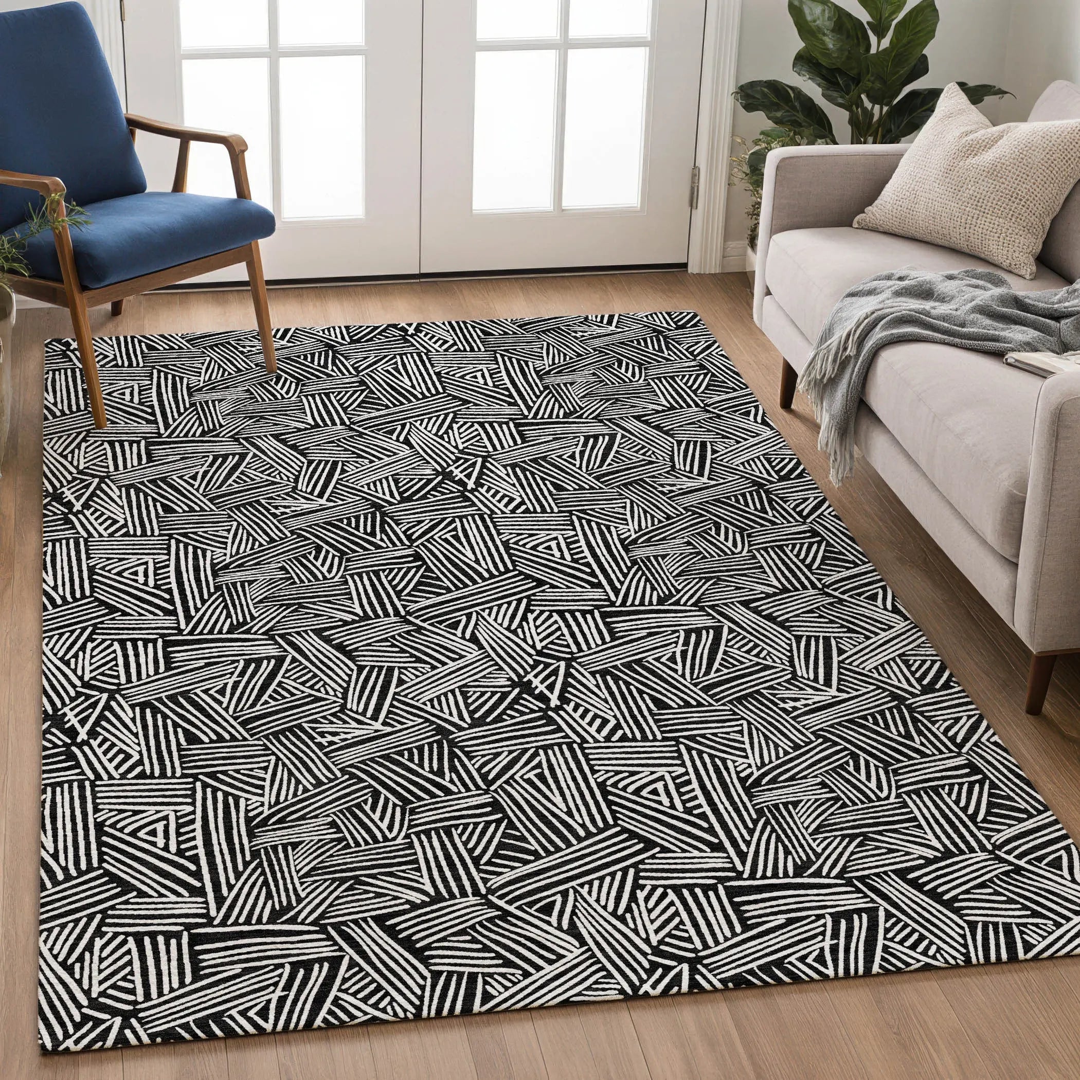 9' X 12' Black And Ivory Geometric Washable Indoor Outdoor Area Rug Homeroots Outdoor