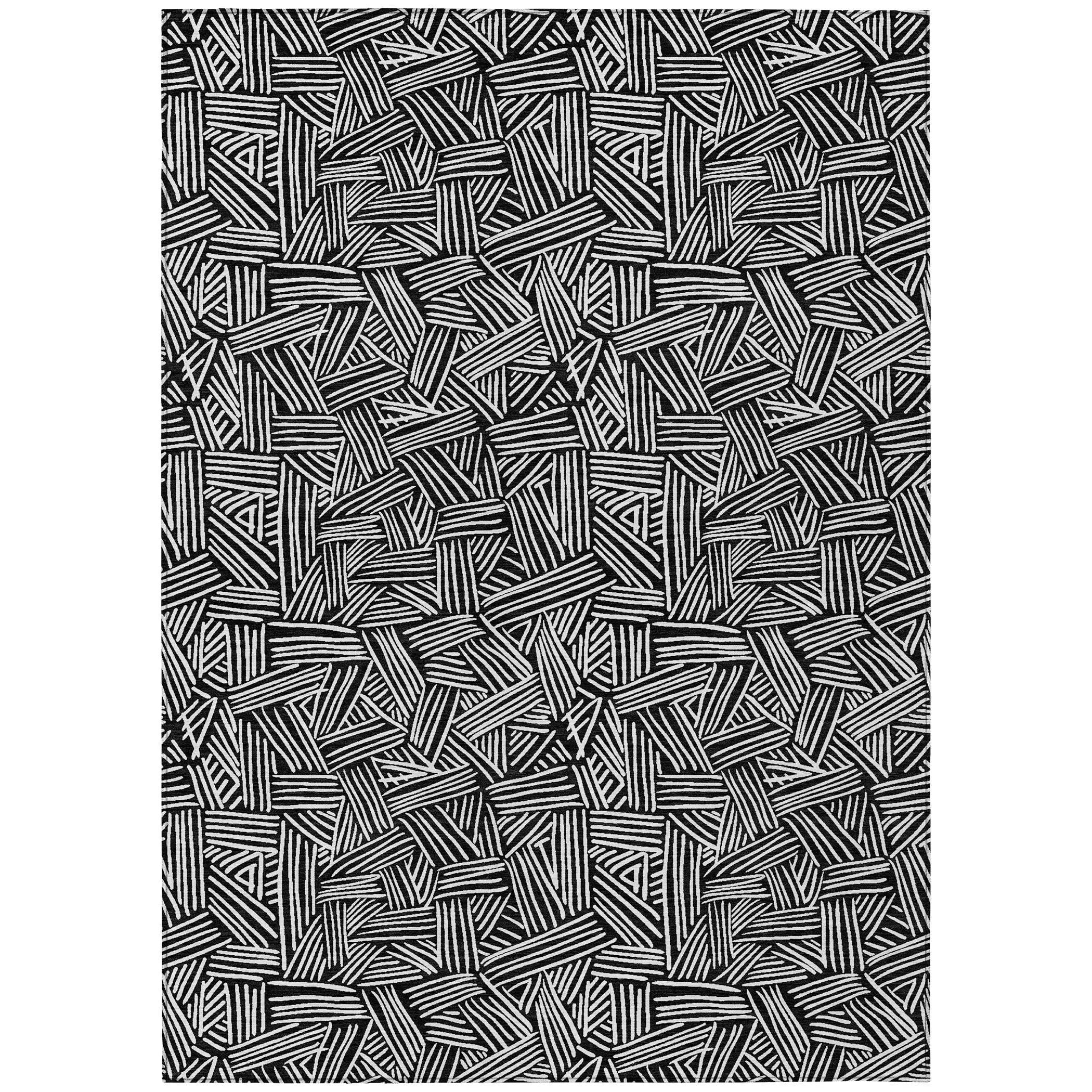 9' X 12' Black And Ivory Geometric Washable Indoor Outdoor Area Rug Homeroots Outdoor