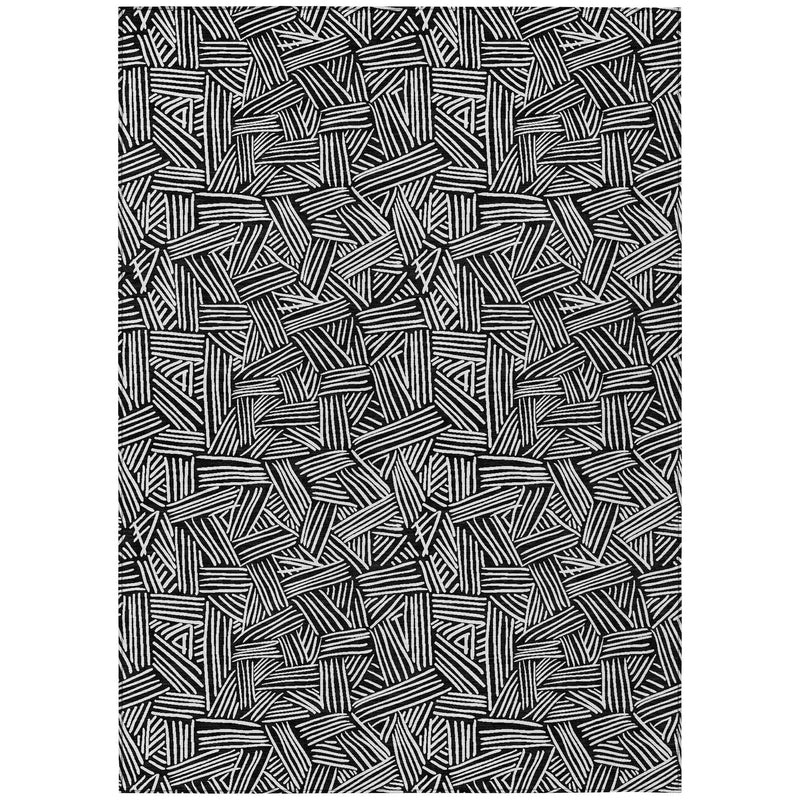 9' X 12' Black And Ivory Geometric Washable Indoor Outdoor Area Rug Homeroots Outdoor