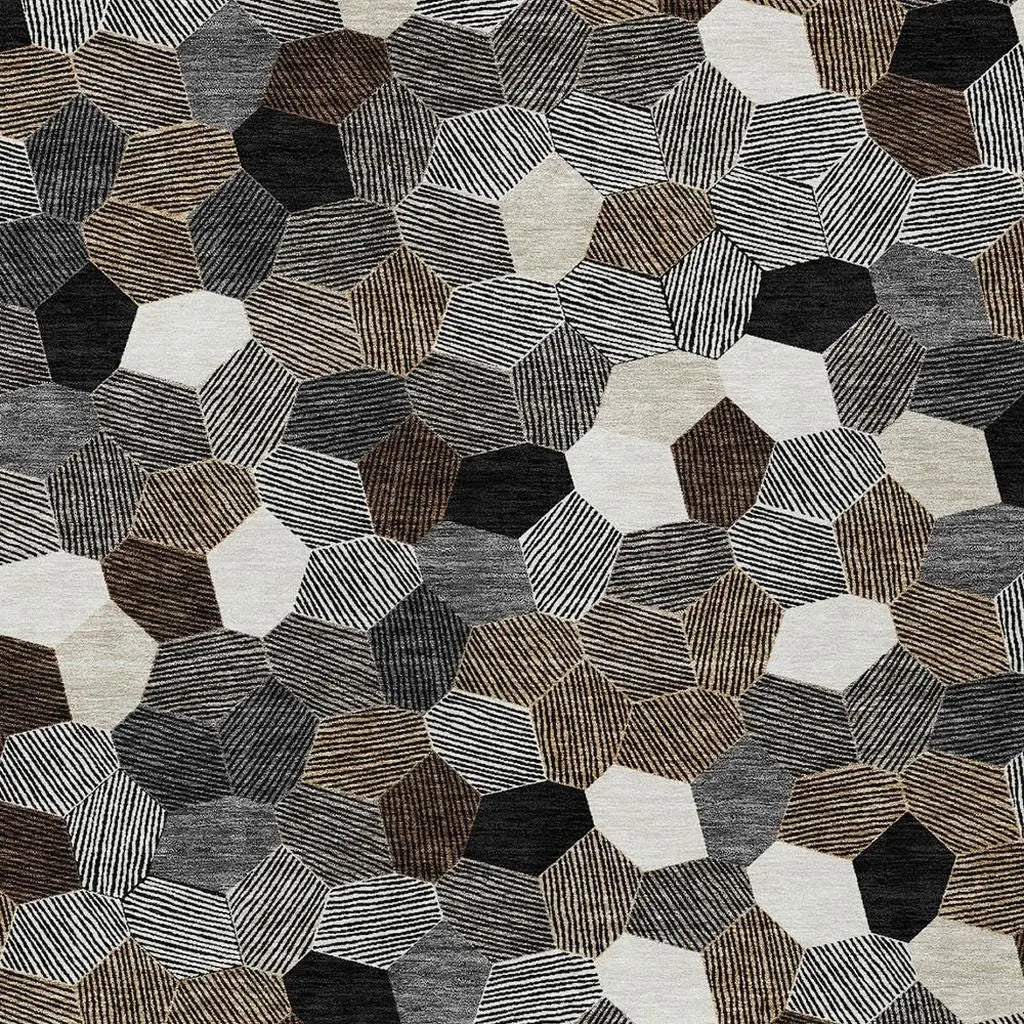 9' X 12' Black And Ivory Geometric Washable Indoor Outdoor Area Rug Homeroots Outdoor