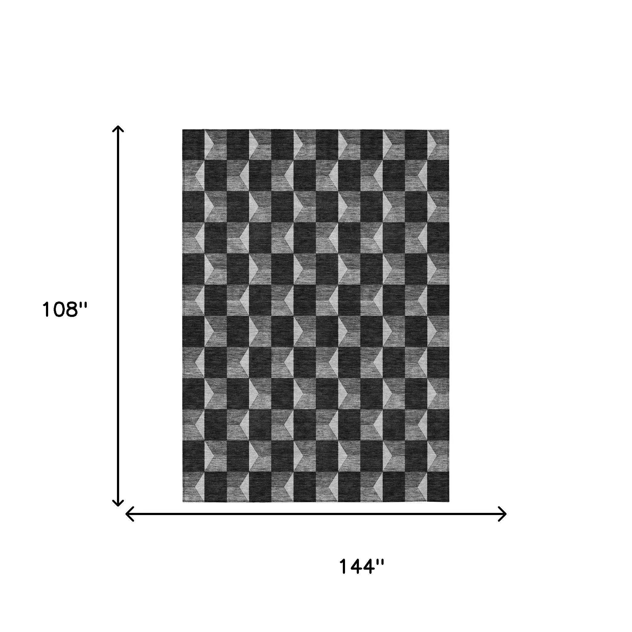 9' X 12' Black And Ivory Geometric Washable Indoor Outdoor Area Rug Homeroots Outdoor