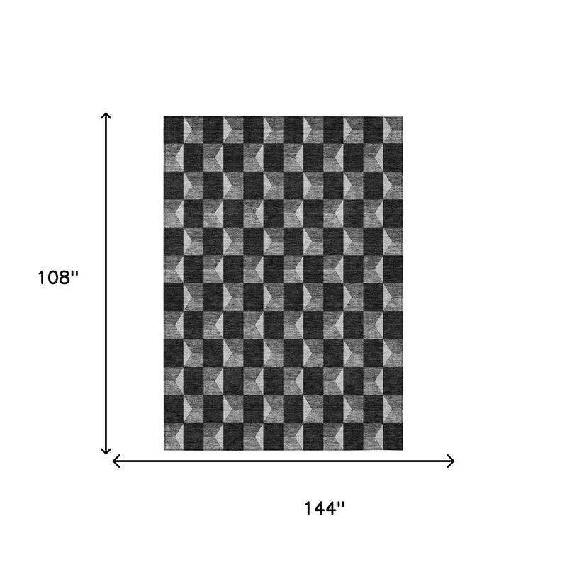 9' X 12' Black And Ivory Geometric Washable Indoor Outdoor Area Rug Homeroots Outdoor