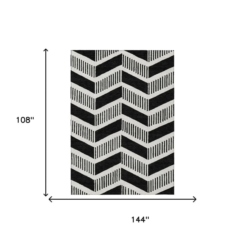 9' X 12' Black And Ivory Geometric Washable Indoor Outdoor Area Rug Homeroots Outdoor