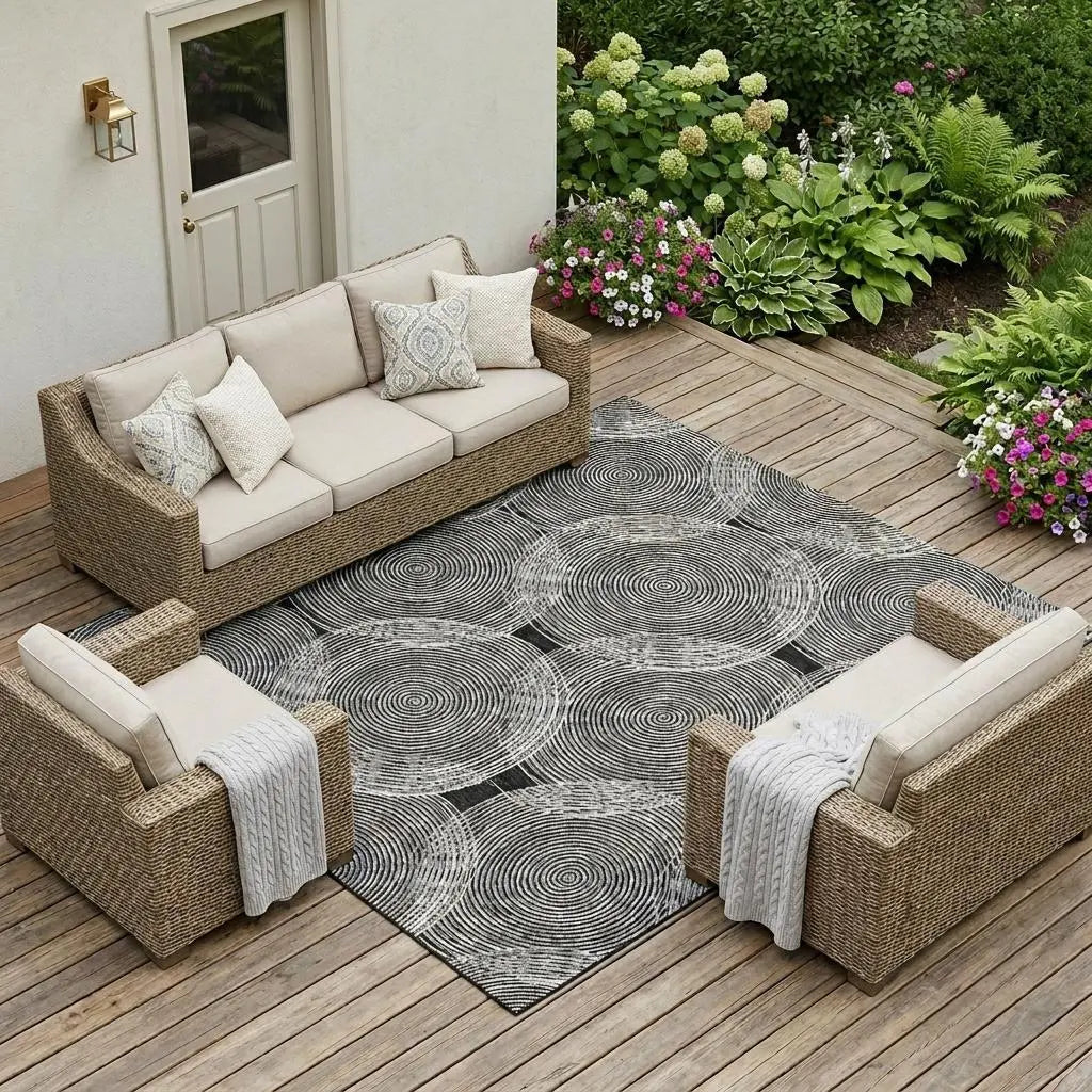 9' X 12' Black And Ivory Geometric Washable Indoor Outdoor Area Rug Homeroots Outdoor