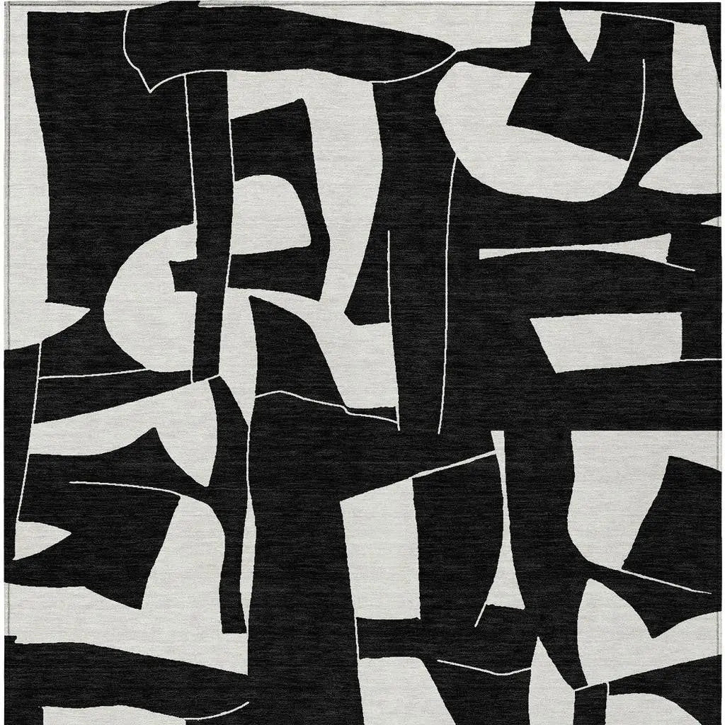 9' X 12' Black And Ivory Geometric Washable Indoor Outdoor Area Rug Homeroots Outdoor