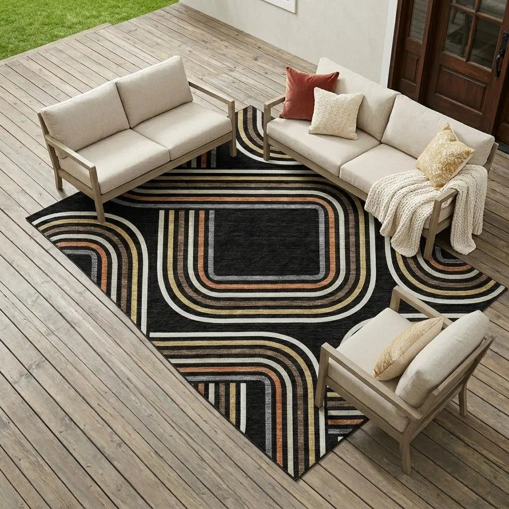 9' X 12' Black And Ivory Geometric Washable Indoor Outdoor Area Rug Homeroots Outdoor