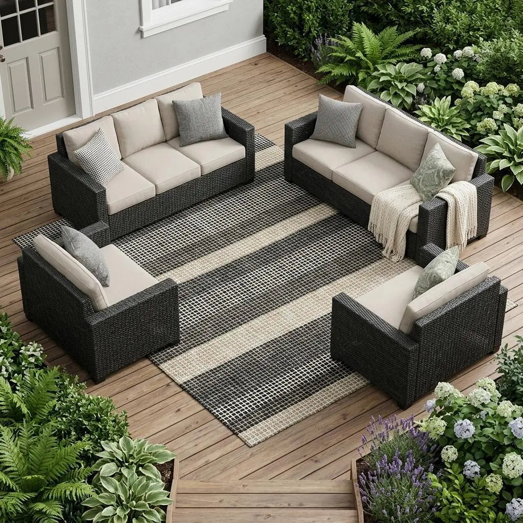 9' X 12' Black And Ivory Striped Washable Indoor Outdoor Area Rug Homeroots Outdoor