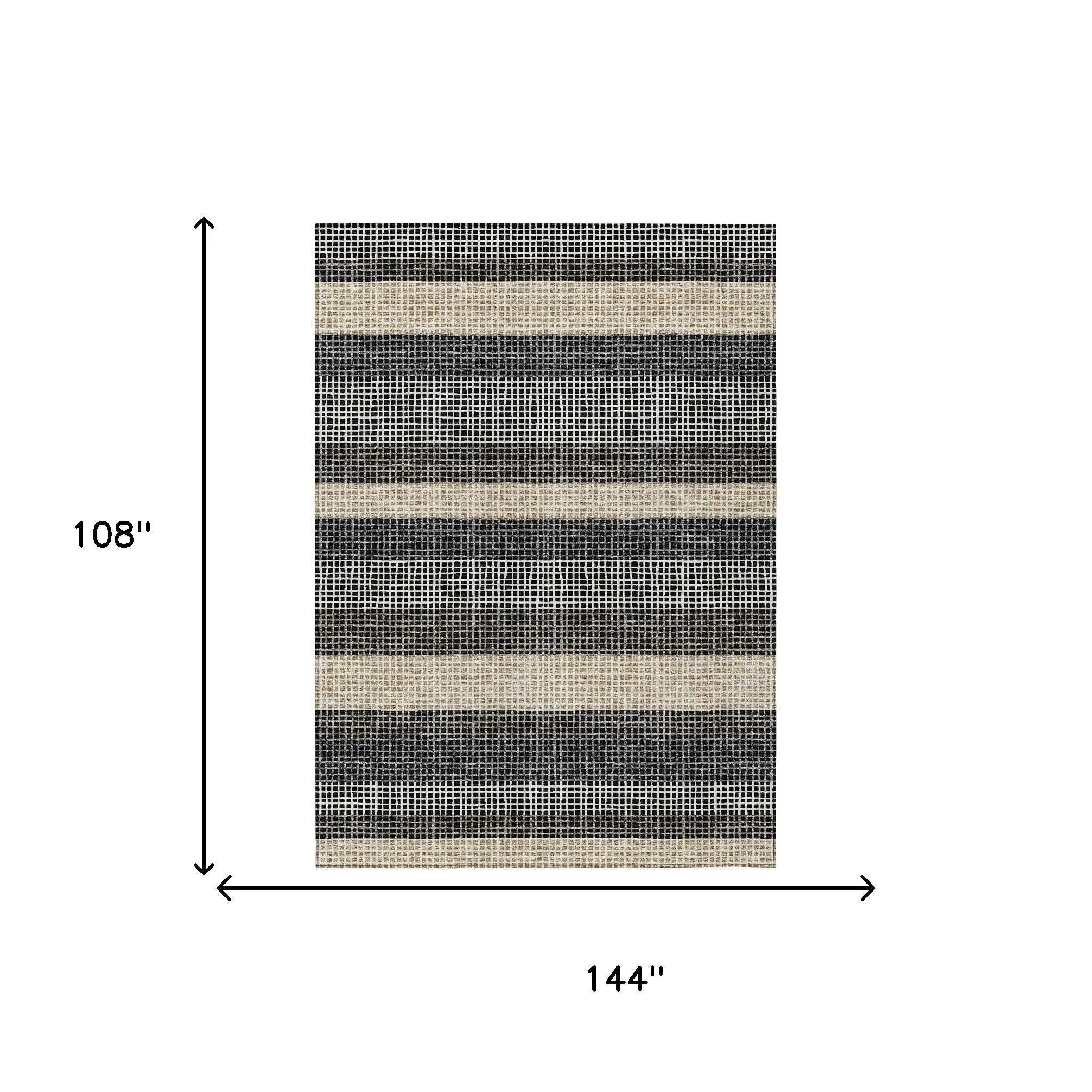9' X 12' Black And Ivory Striped Washable Indoor Outdoor Area Rug Homeroots Outdoor