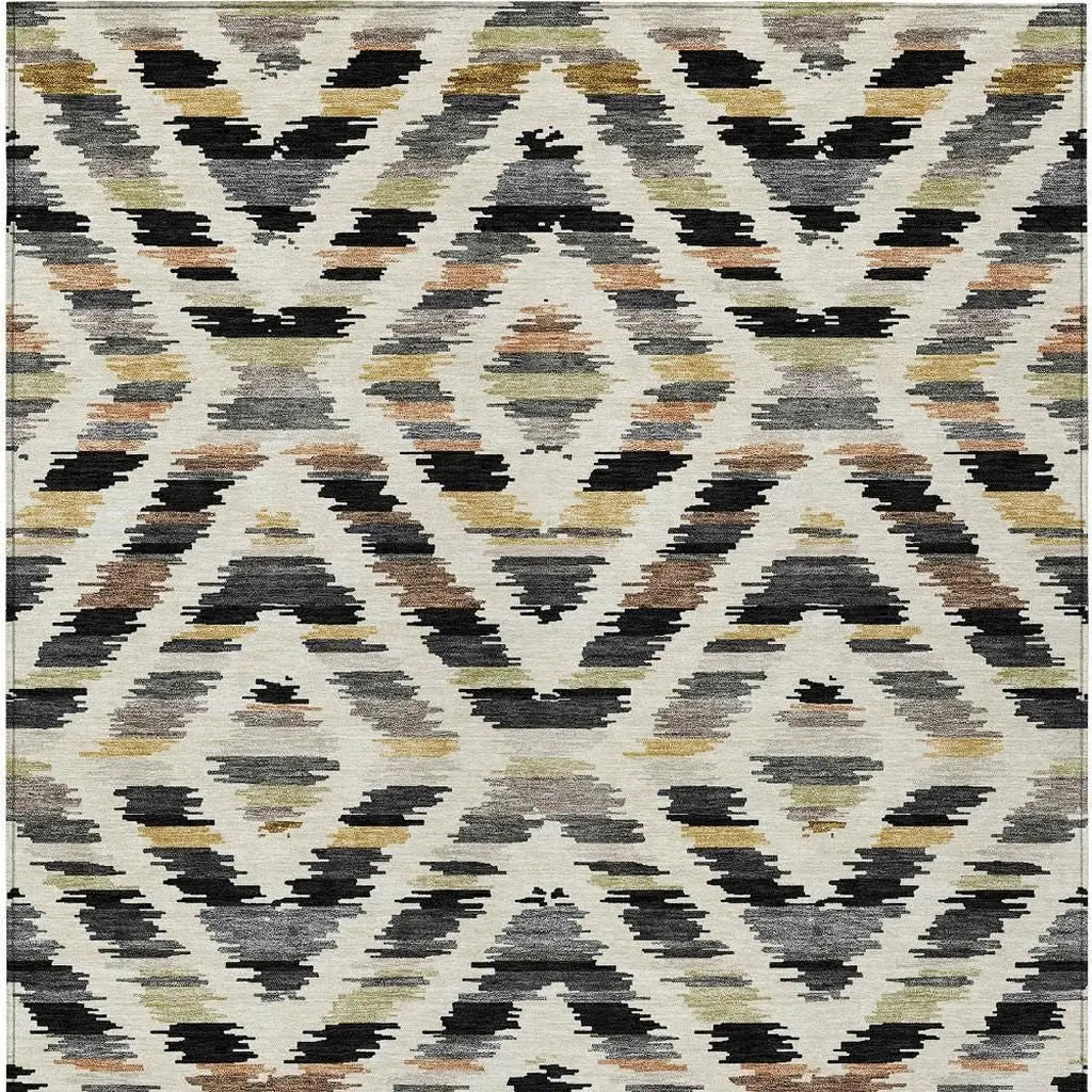 9' X 12' Black And Ivory Tribal Washable Indoor Outdoor Area Rug Homeroots Outdoor